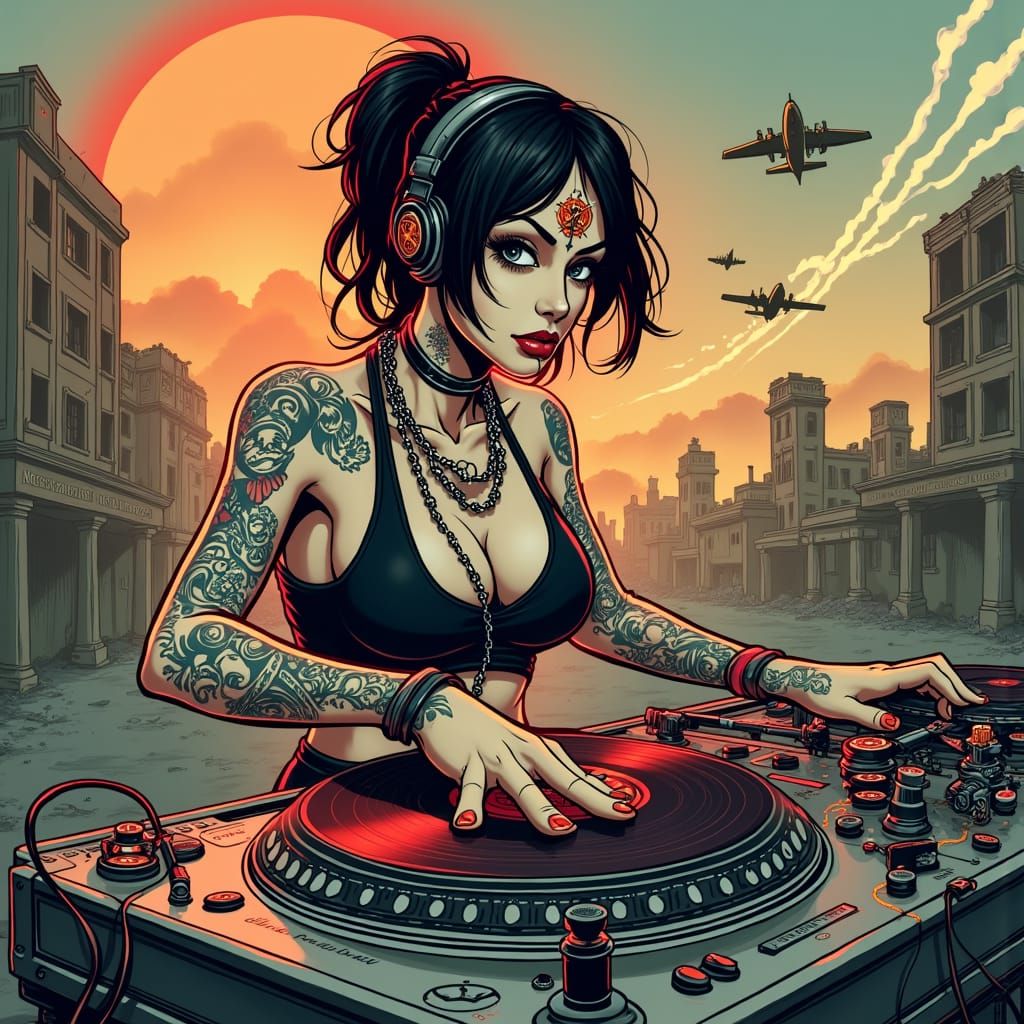 Eccentric Female DJ Unleashes Chaos on Vinyl Turntables