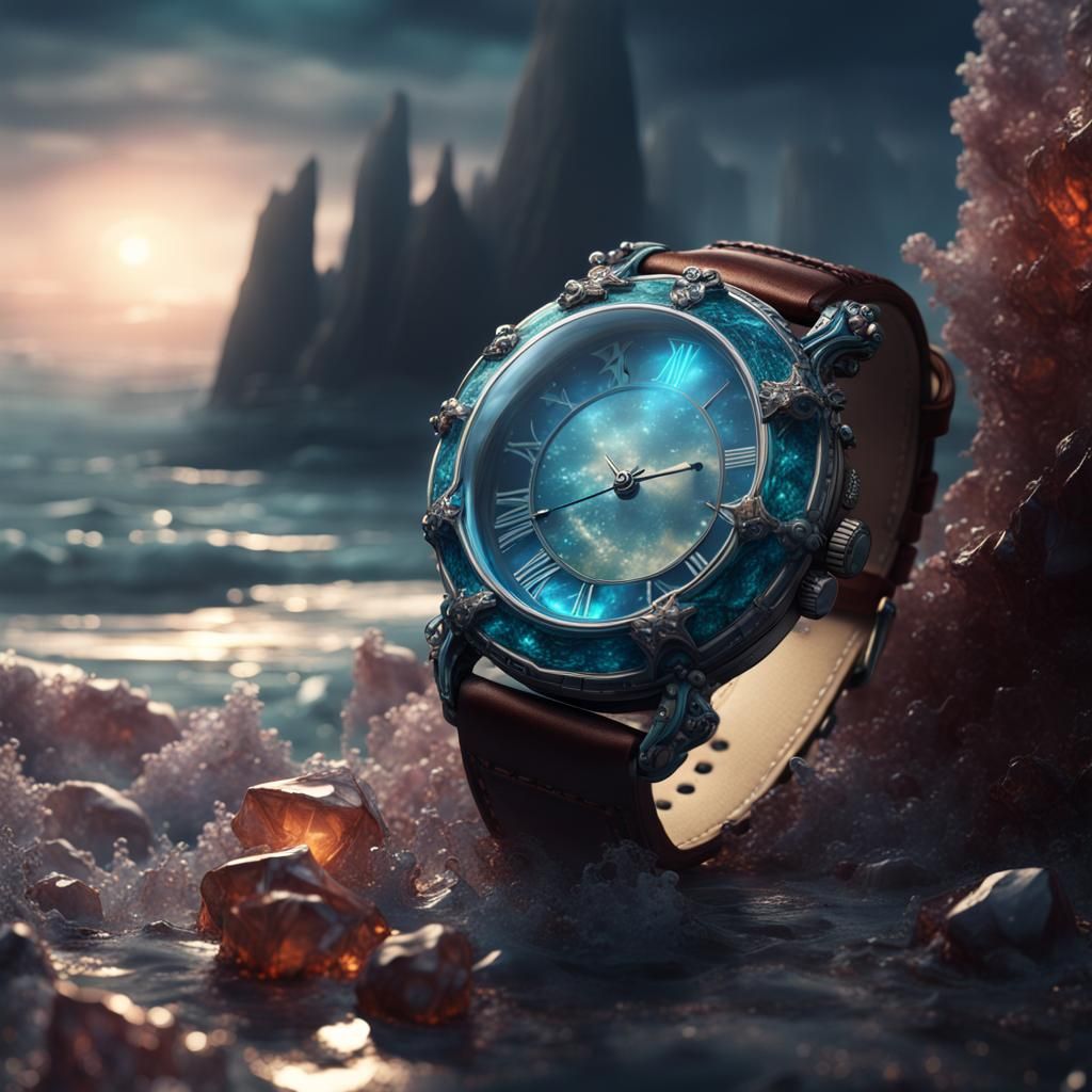 Sea Crystal Watch at Midnight: Detailed Matte Painting