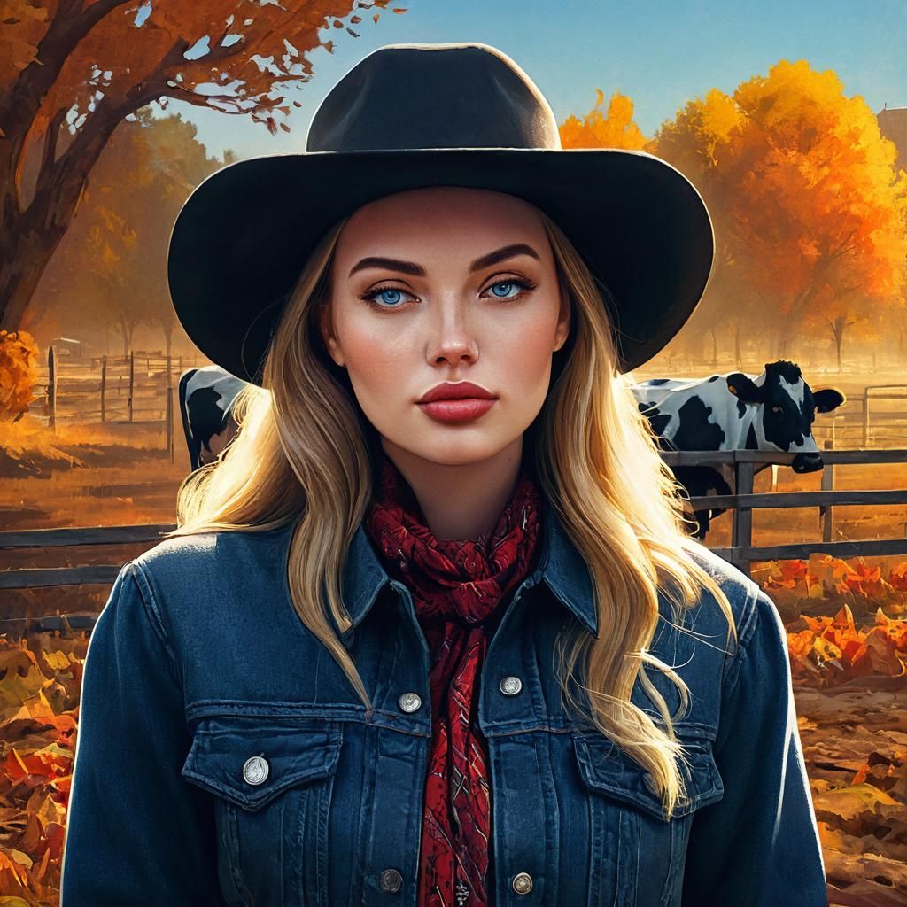 Cowgirl Portrait in Western Film Noir Style