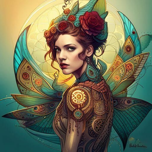 Steampunk Butterfly Queen in Mechanical Splendor