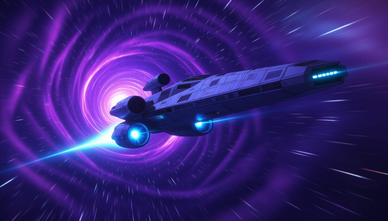 Nebulon B Soars Through Purple Vortex at Lightspeed