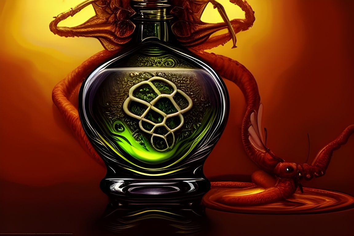 Ornate Insect Potion Bottle in Art Nouveau Style