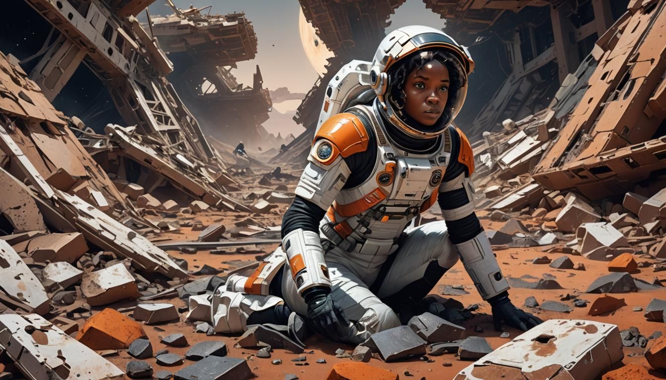 Astronaut in Martian Ruins: Cosmic Illustration