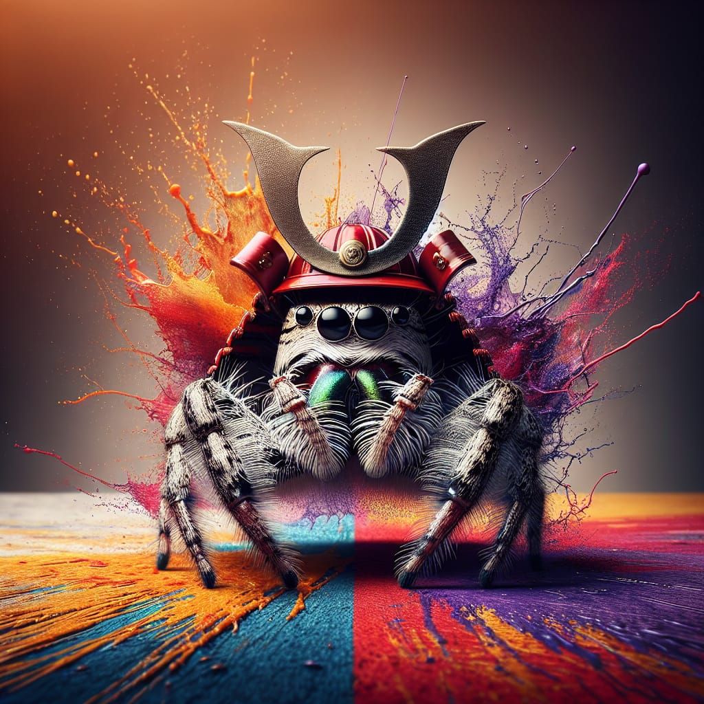 Samurai Jumping Spider Hyperrealistic Splash Art