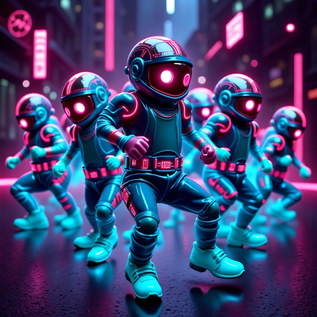 Electric Dreams: Neon Dancers Unite in Cyberpunk Harmony