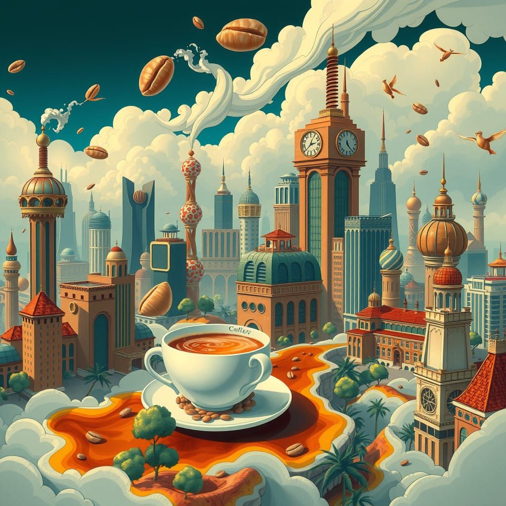Coffee Metropolis in Whimsical Dreamscapes
