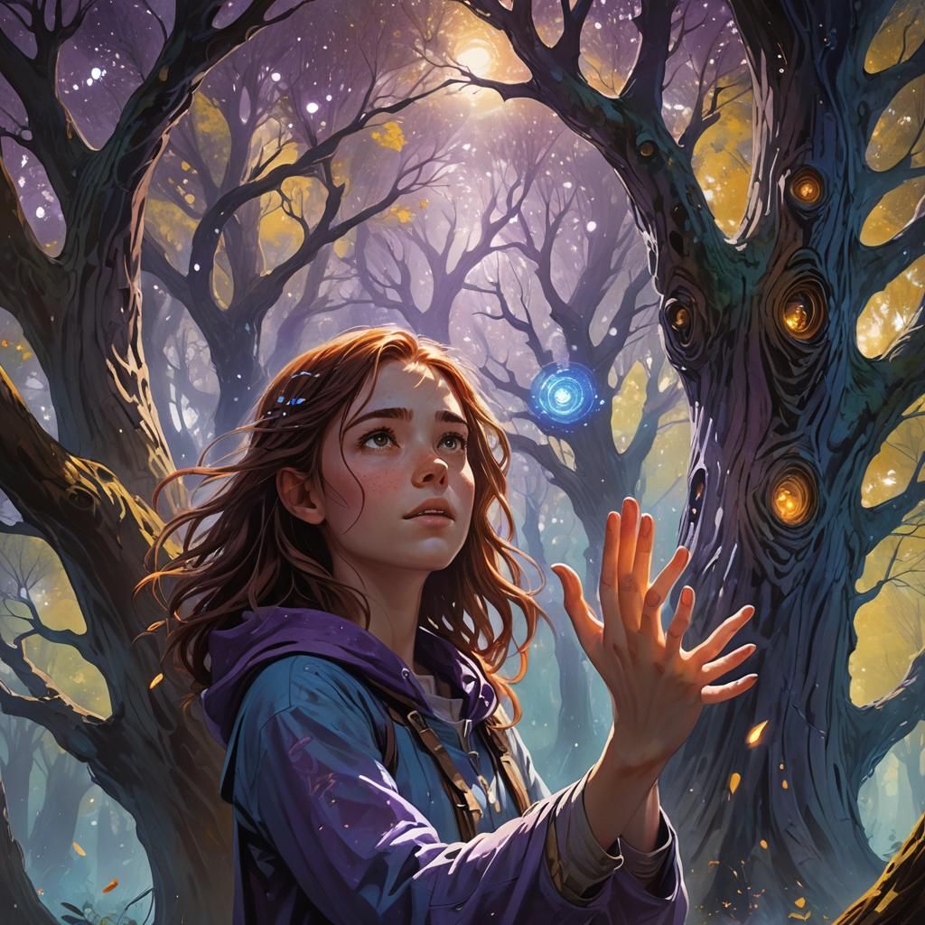 Mystical Portal Opens for Young Girl in Fantasy Art