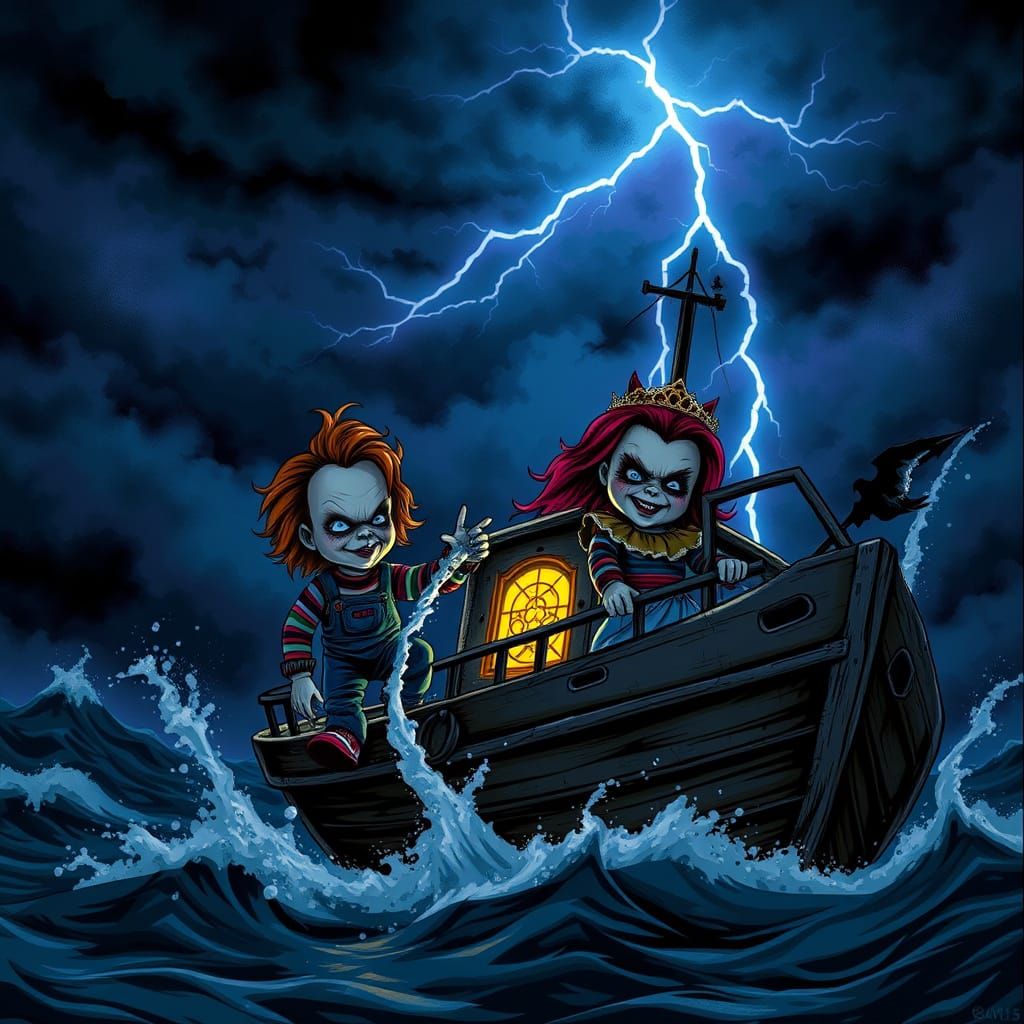 Chucky and Bride of Chucky on a Spooky Boat