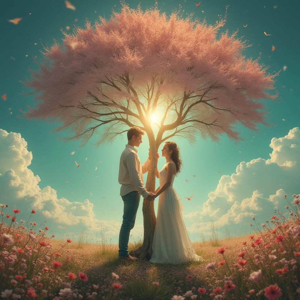 Harmonious Couple Radiating Inner Strength in Dreamlike Scen...