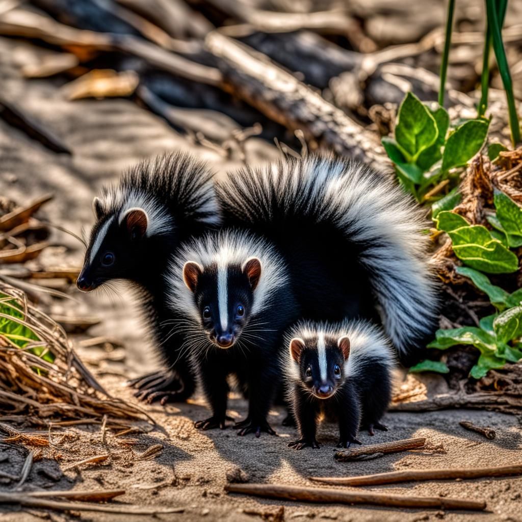 Adorable Baby Skunks on an Outing with Mama
