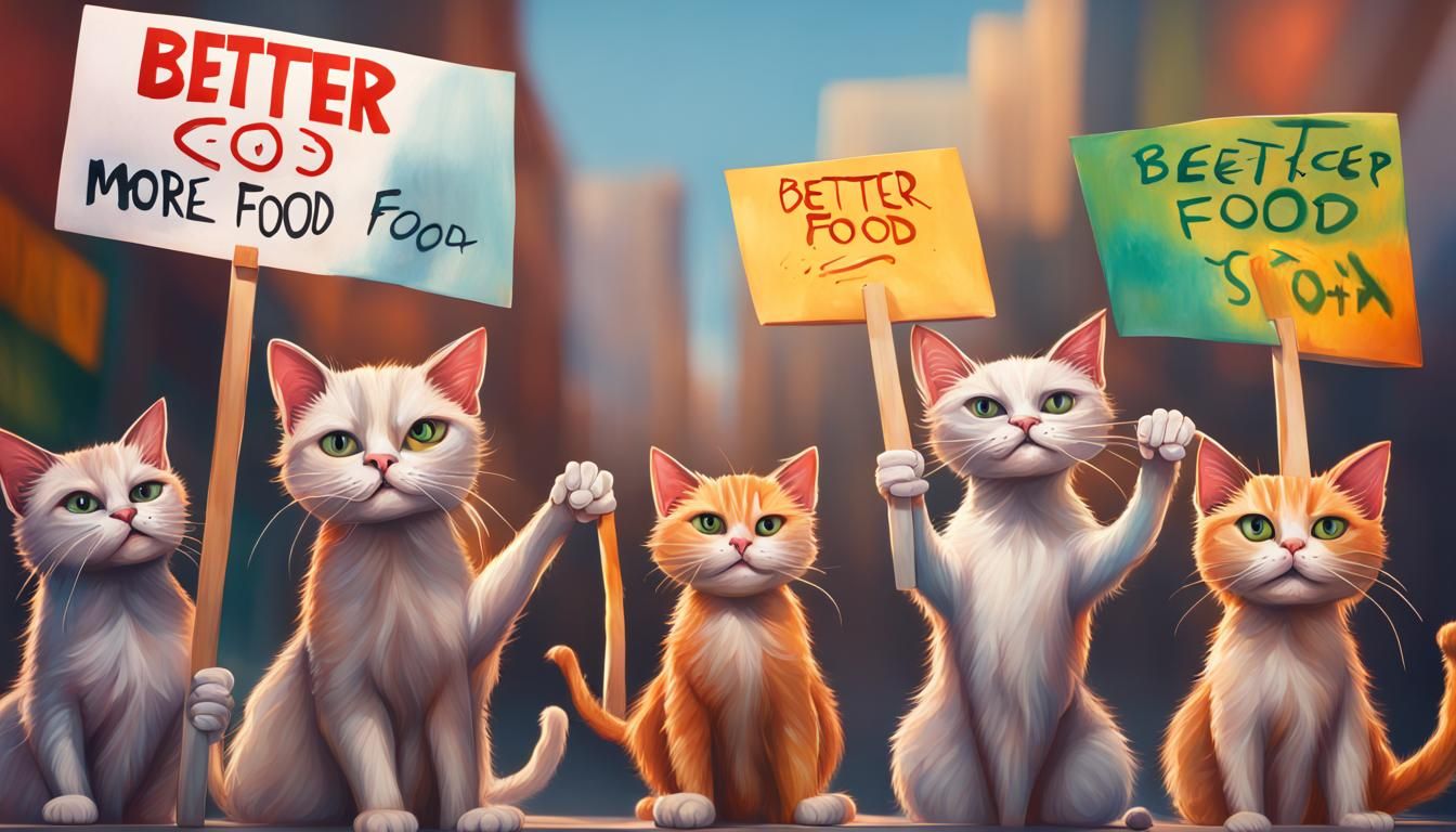 Hyperrealistic Cats Protest for Better Food