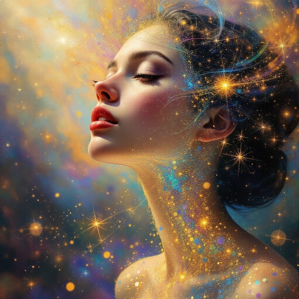 Ethereal Woman in Oils with Iridescent Glow