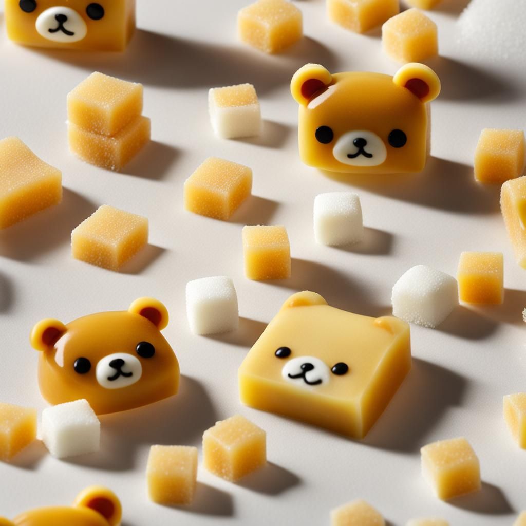 Rilakkuma Shaped Sugar Cubes in Photorealistic Style