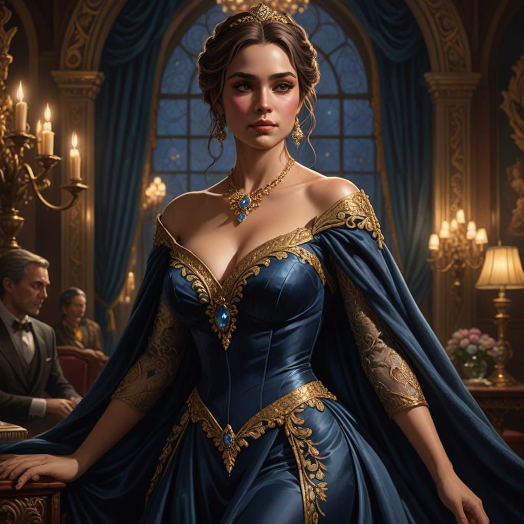 Regal Woman Posing in Flowing Gown