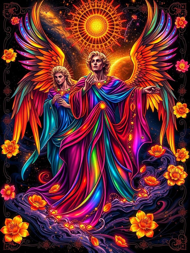 Neon Archangels in Art Nouveau Style