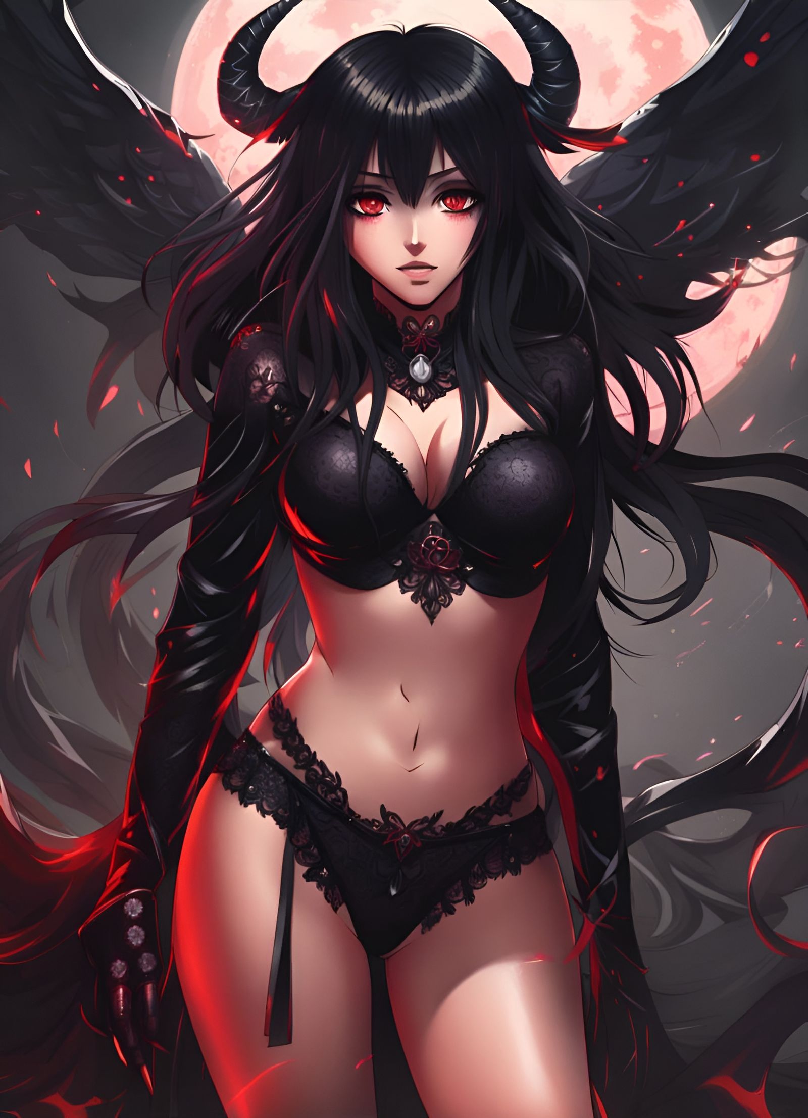 Anime Demon Girl in Alluring Underwear