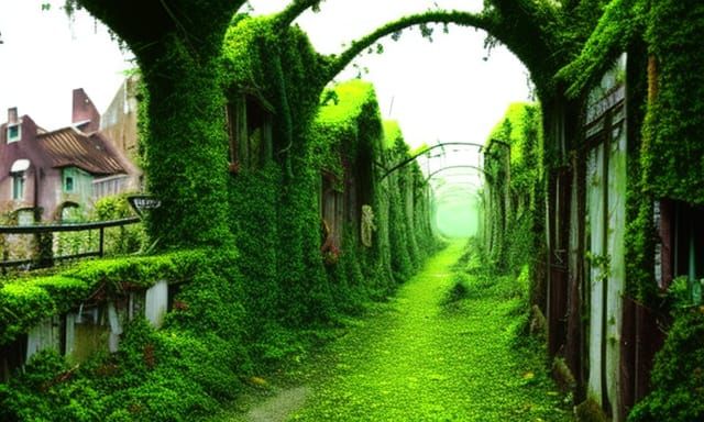 City Overgrown with Vines and Moss