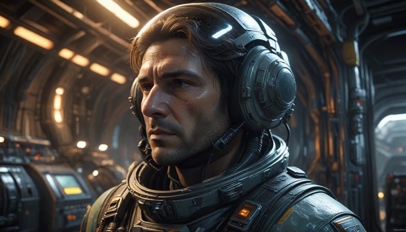 Cyberpunk Chief Mechanic in Hyperdetailed Splash Art Portrai...