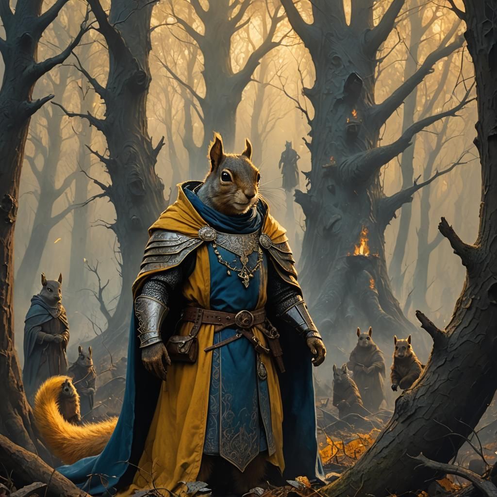 Squirrel King and Knights in Mystical Forest