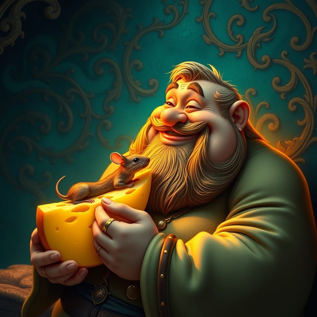 Jovial Gentleman Enjoys Whimsical Moment with Mouse and Chee...