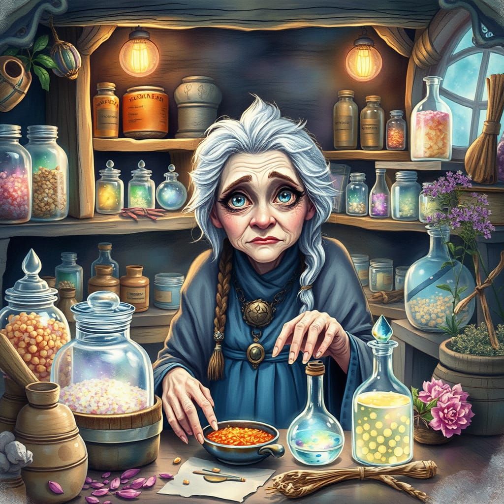 Mystical Apothecary Shop in Whimsical Watercolor Style