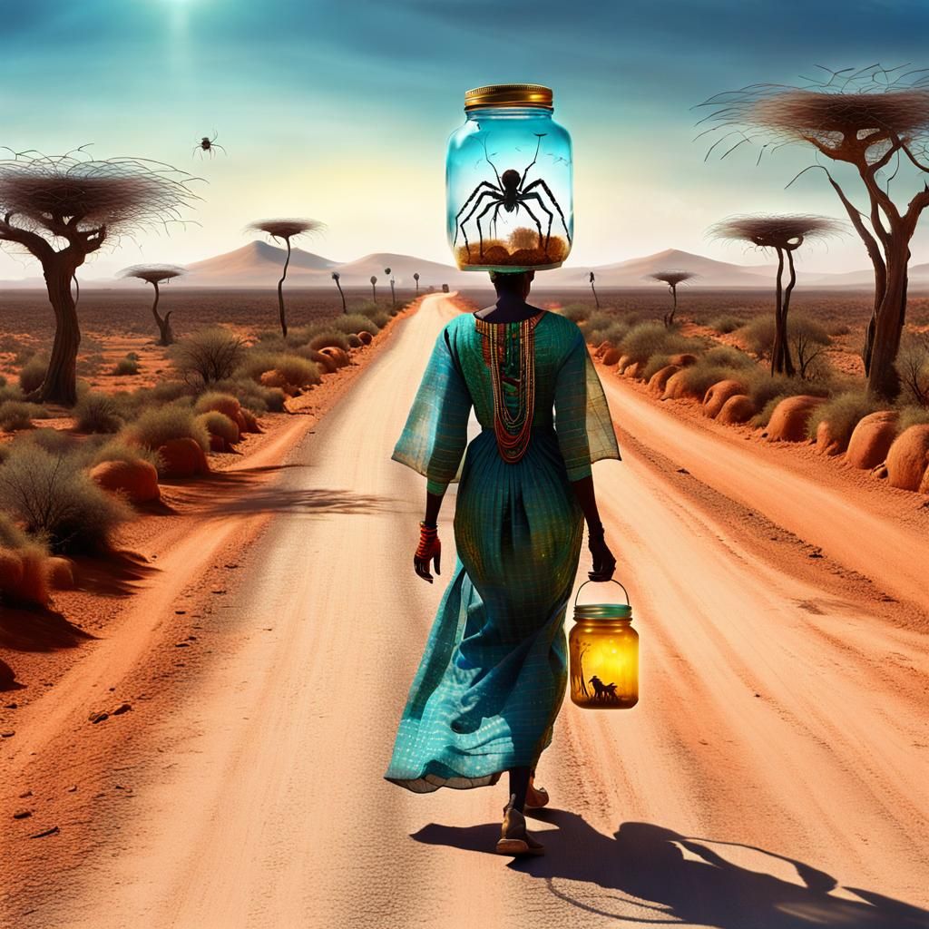 African Woman with Spiders: Magic Surrealism