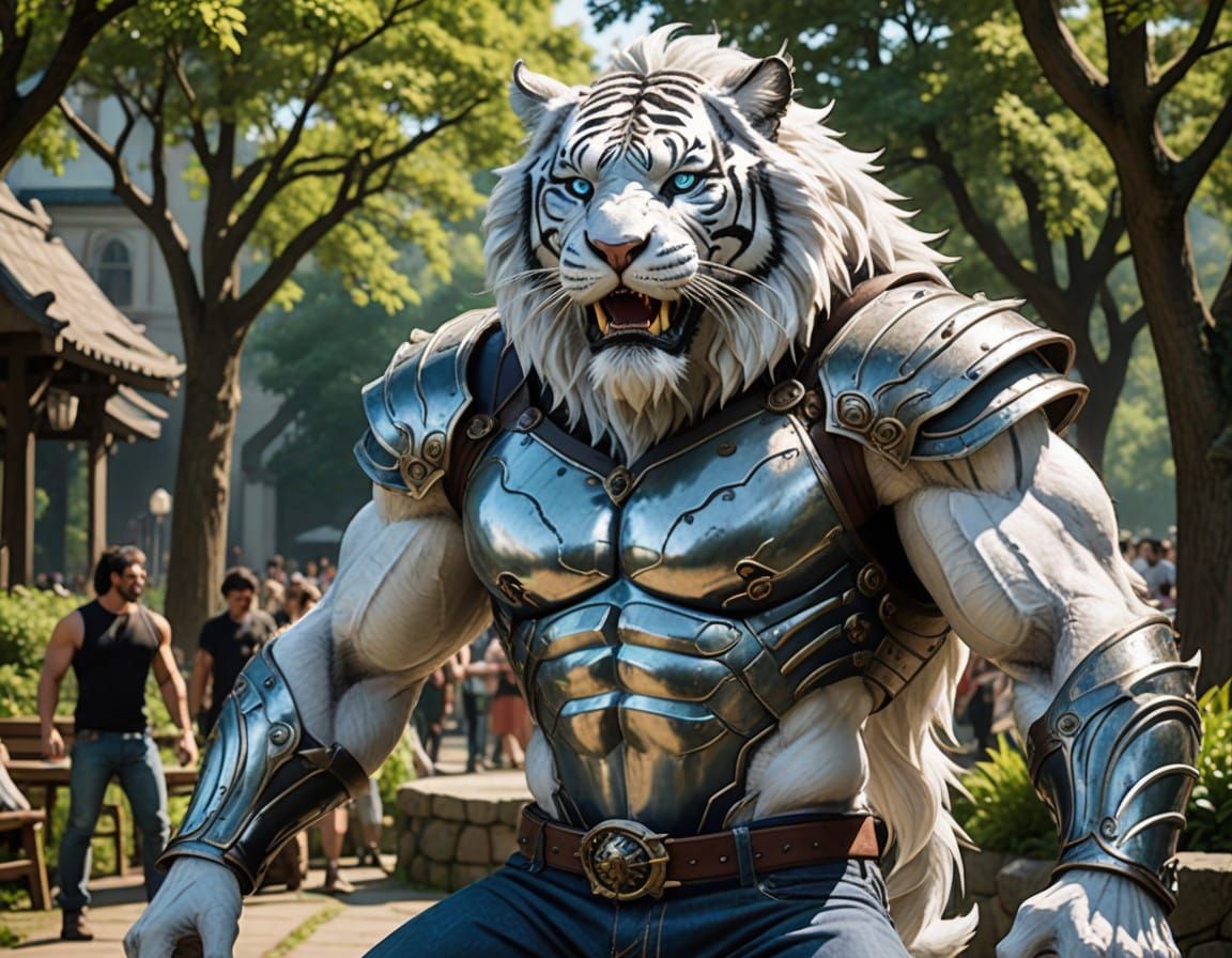 Anthropomorphic Tiger-Human Hybrid in Spring Park