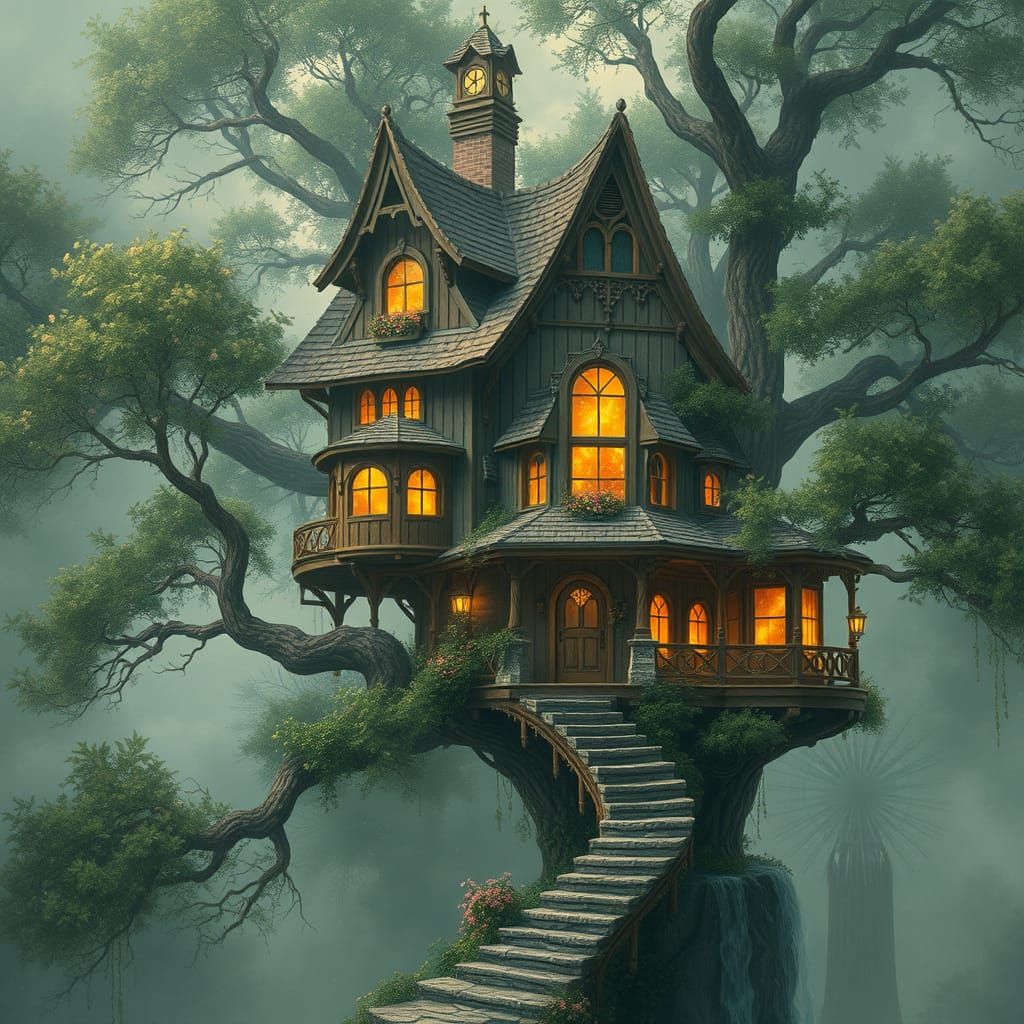 Whimsical Treehouse in Enchanted Forest
