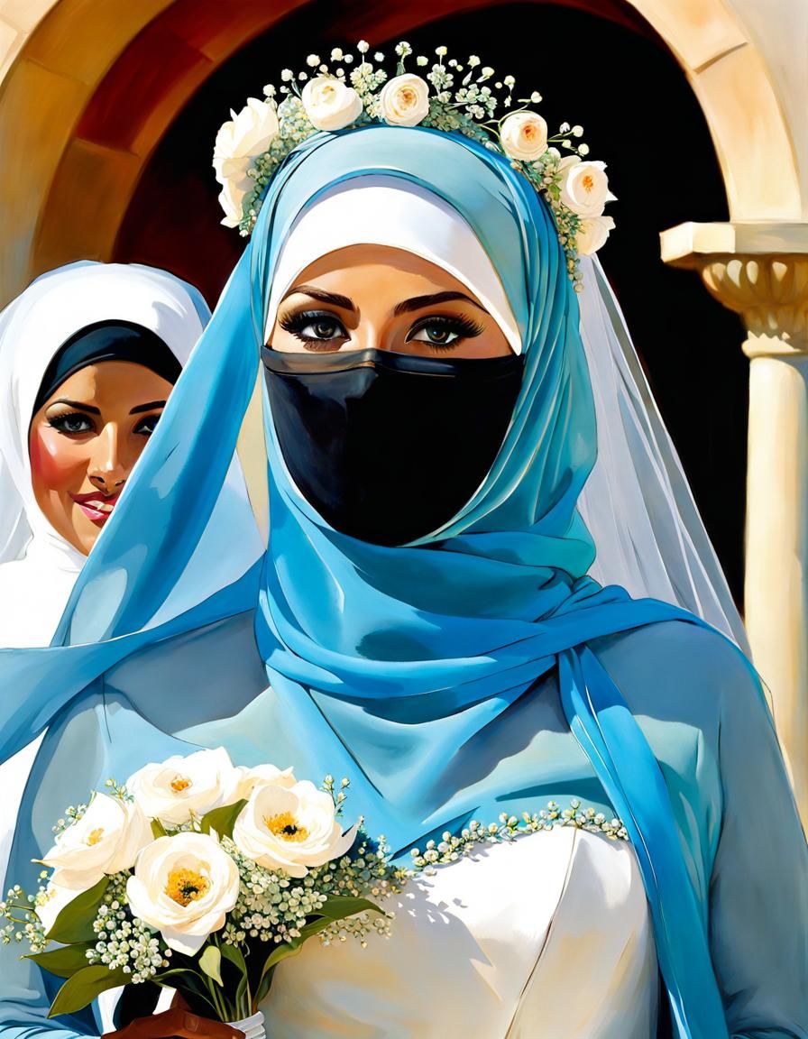 Niqabi Bride in Watercolor Wedding Portrait