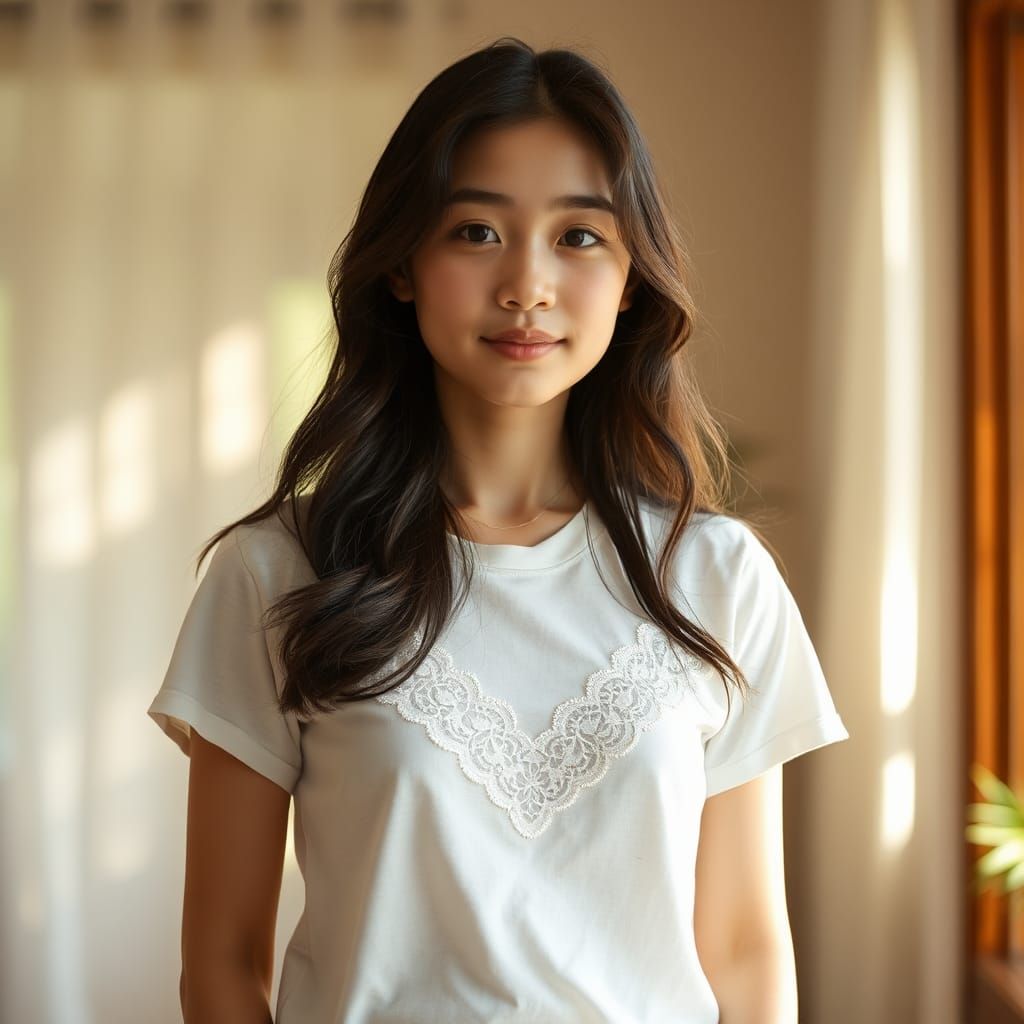 Elegant Young Woman in Sunlit Garden