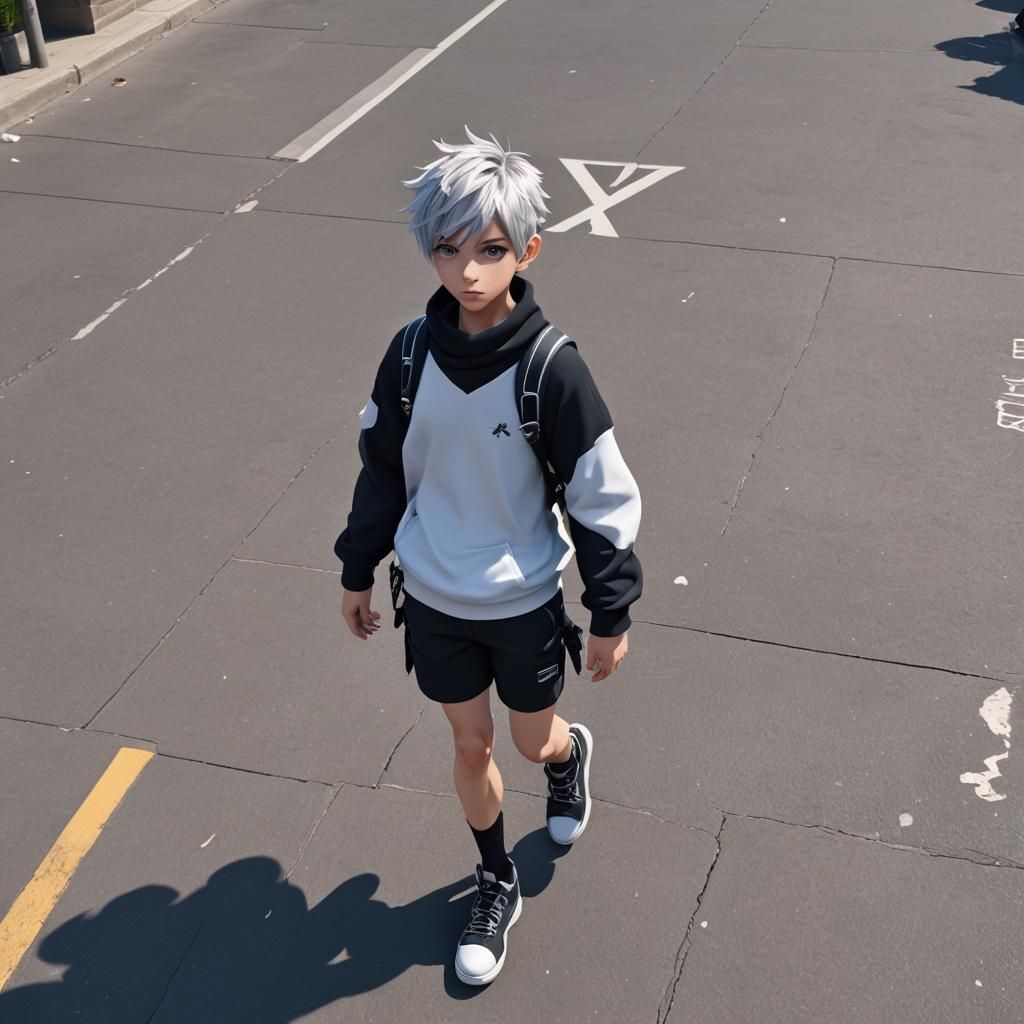Anime Style Boy with White Hair