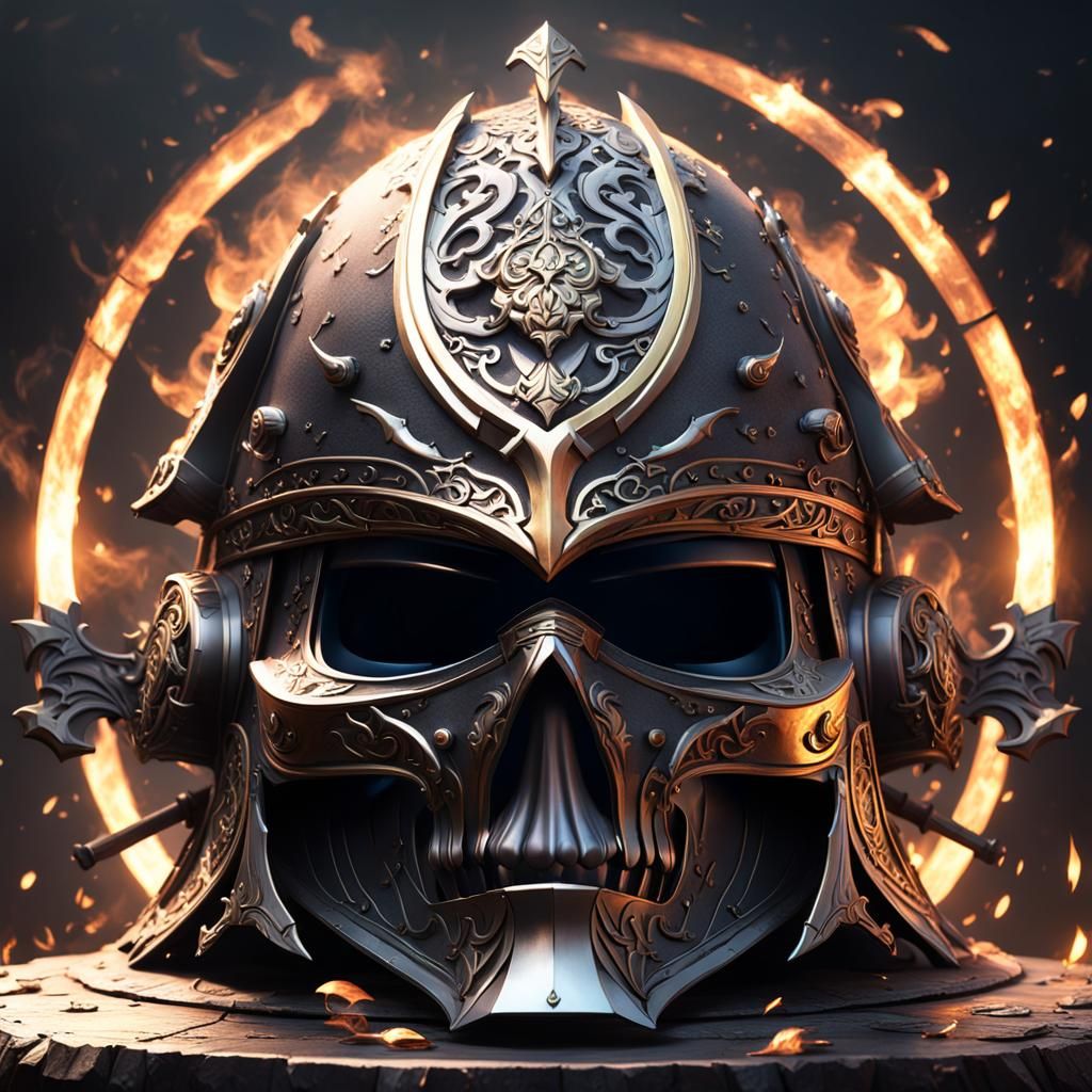Intricate Dark Fantasy Helmet with Black Fire
