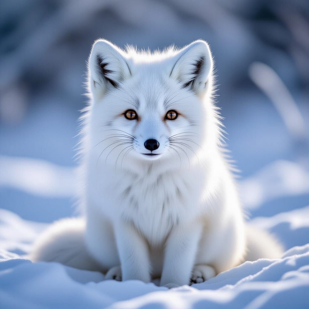 Arctic Fox in Snowy Landscape, Hyperrealistic Detail