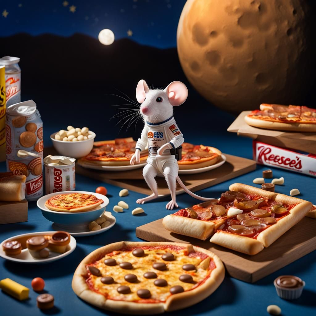 Mouse Feast on the Moon: Hyperrealistic Photo