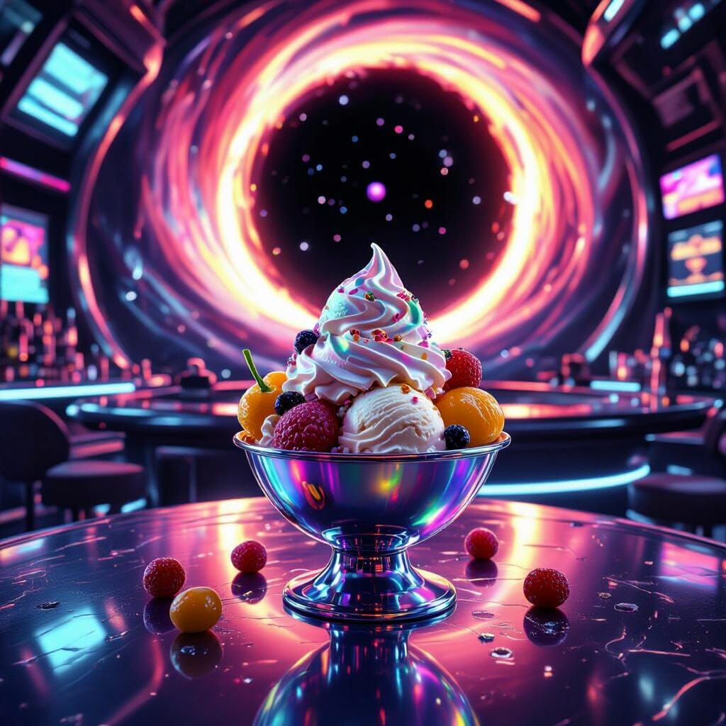 Exotic Ice Cream in Sci-Fi Bar, Syd Mead Style