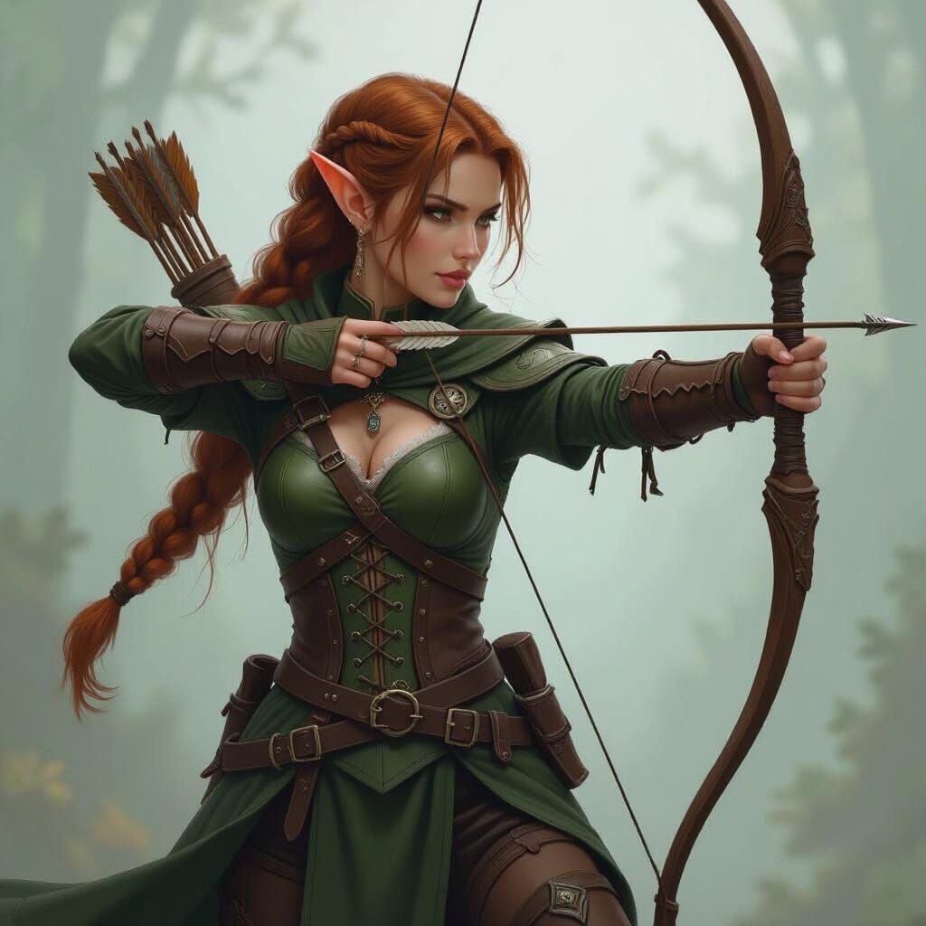 Wood Elf Ranger with Longbow in Fantasy Art Style