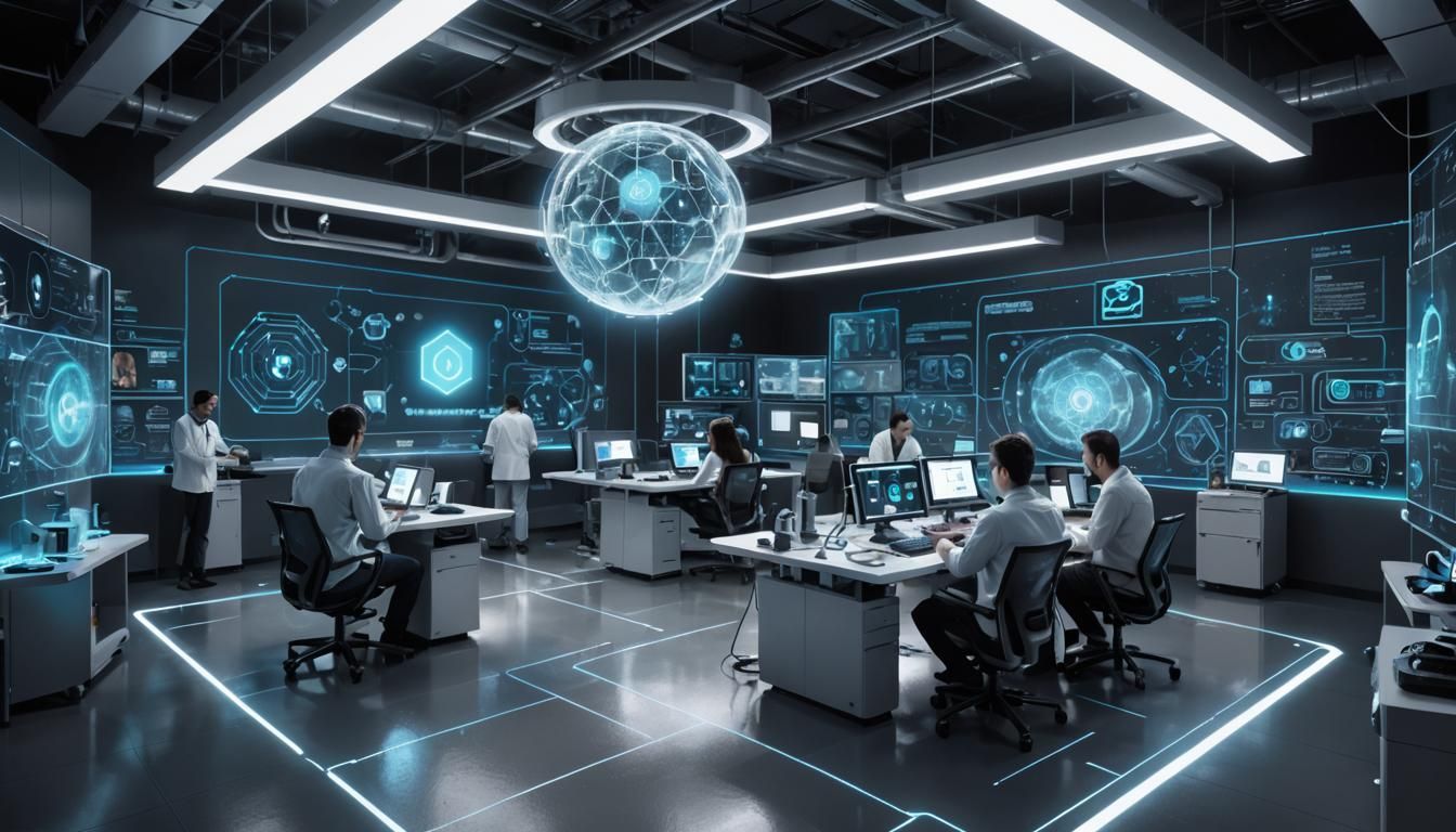 Create a futuristic, high-tech lab of Internet.