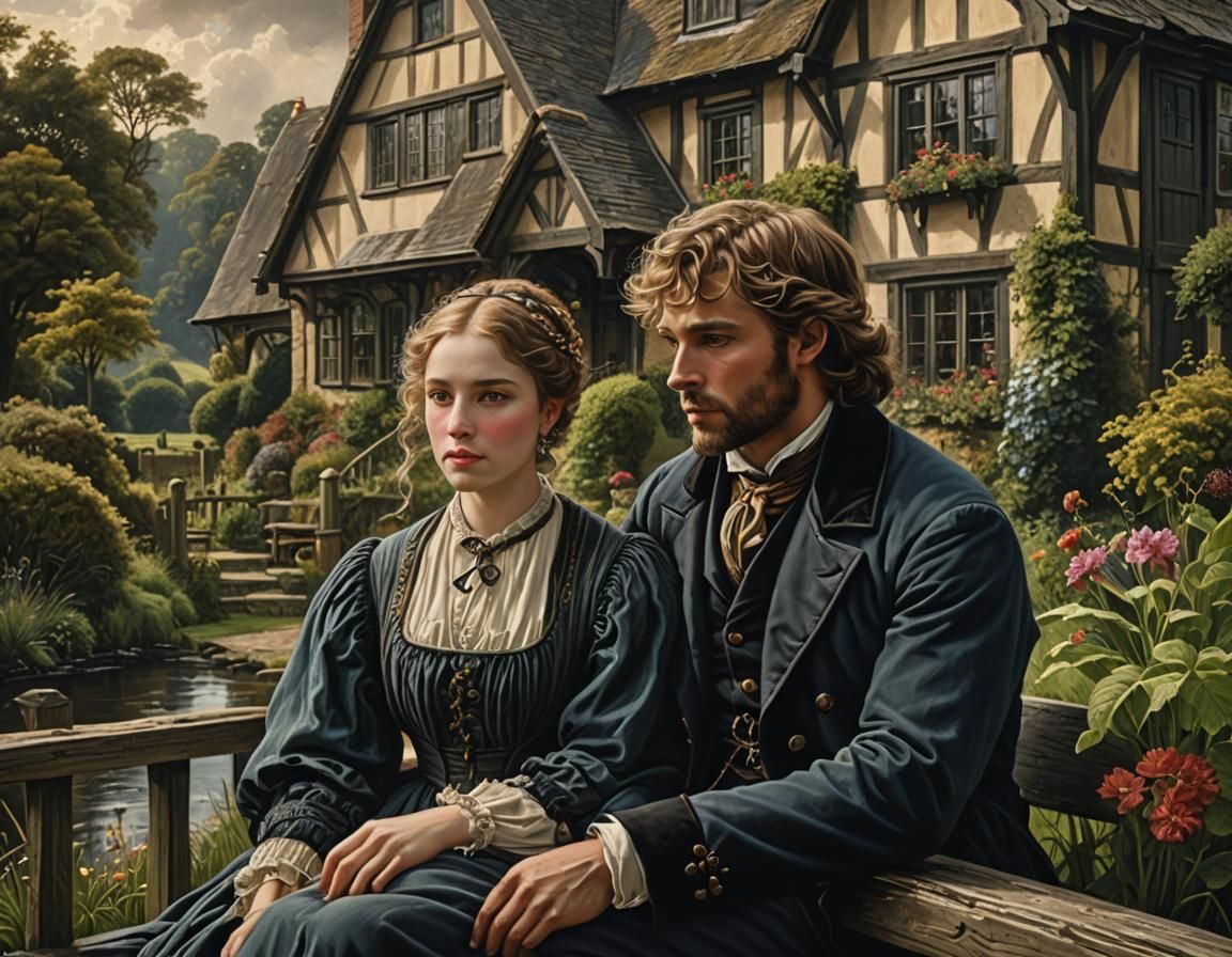 Romantic Dark Fantasy Cottage Scene in Maximalist Style