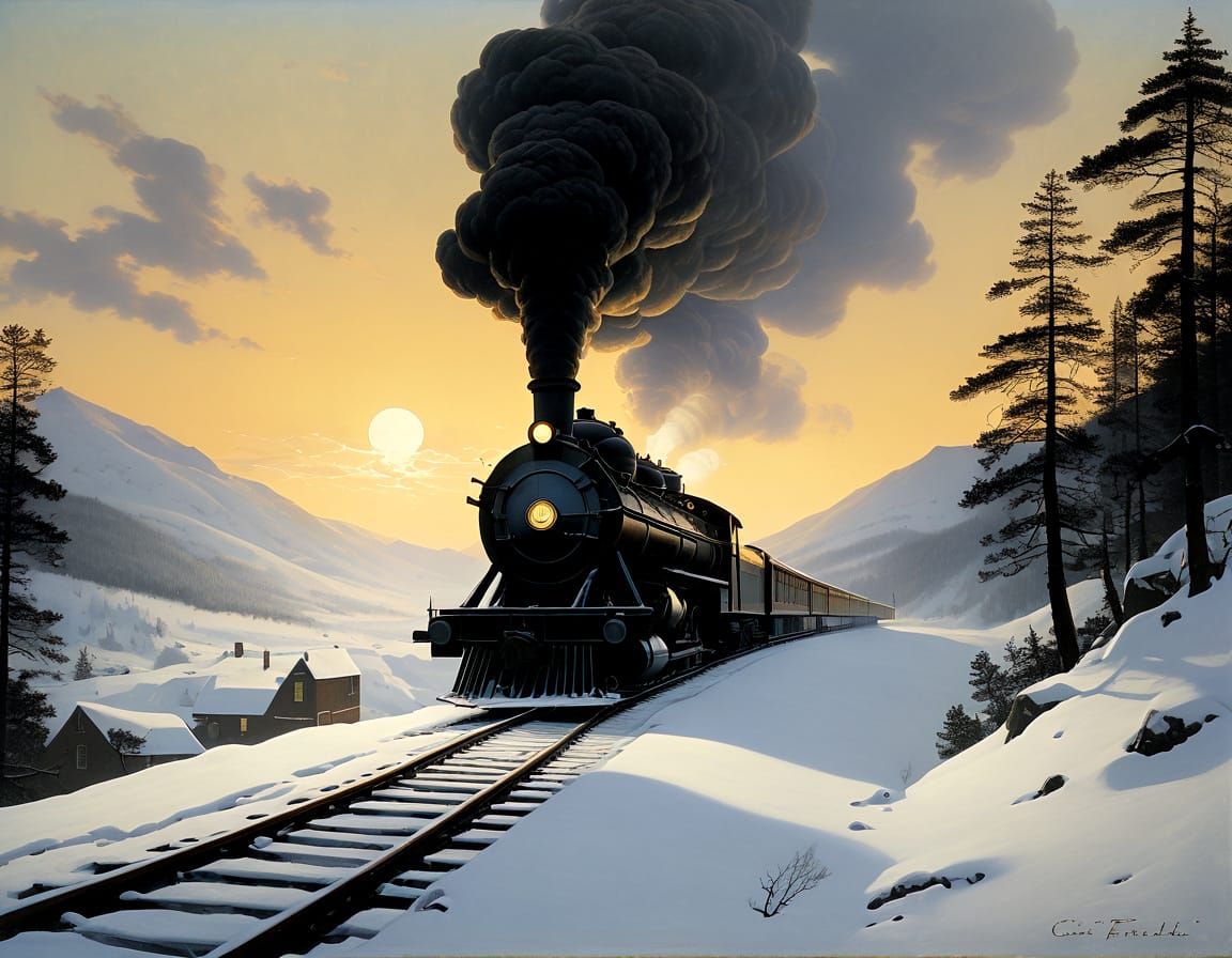 Steam Engine Battles Winter Storm in Mountain Pass