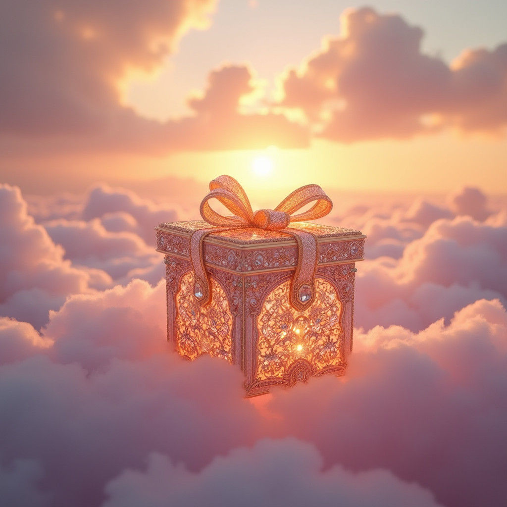 Brilliant Diamond and Gold Gift Among Clouds