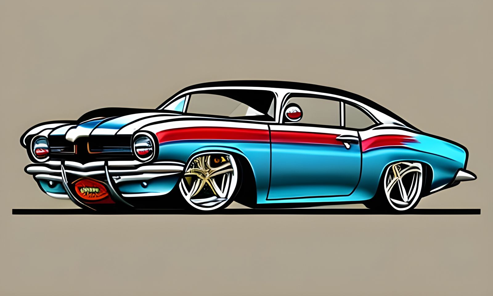 Detailed Caricature of a Classic Muscle Car
