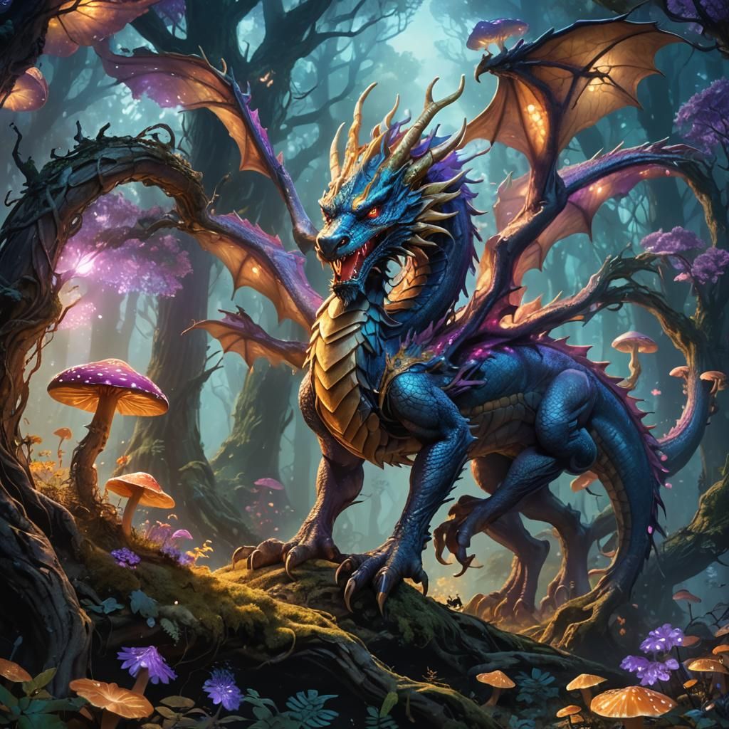 Dragon Soaring Through Mystical Forest: Fantasy Art
