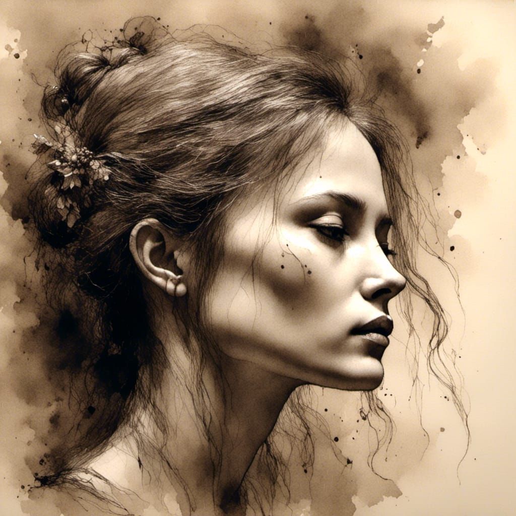 Hyperrealistic Charcoal Portrait of Woman in Profile
