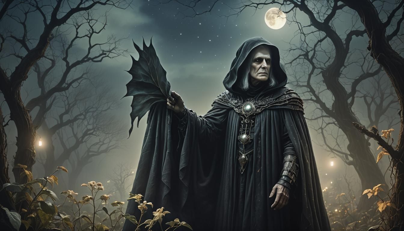 Moonlight Gardener Pruning Starlight in Ethereal Digital Art