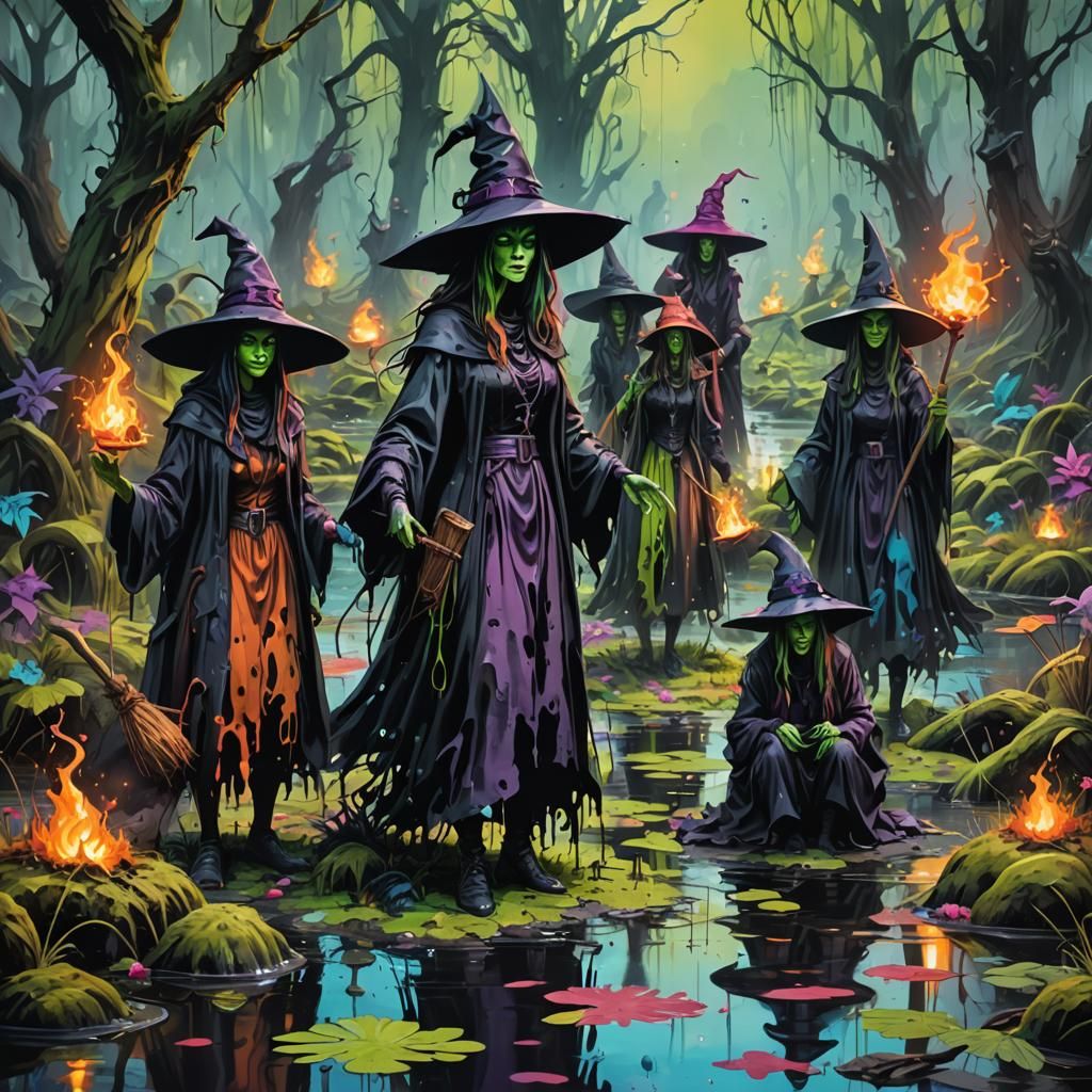 Witch Coven in Swamp: Graffiti Street Art