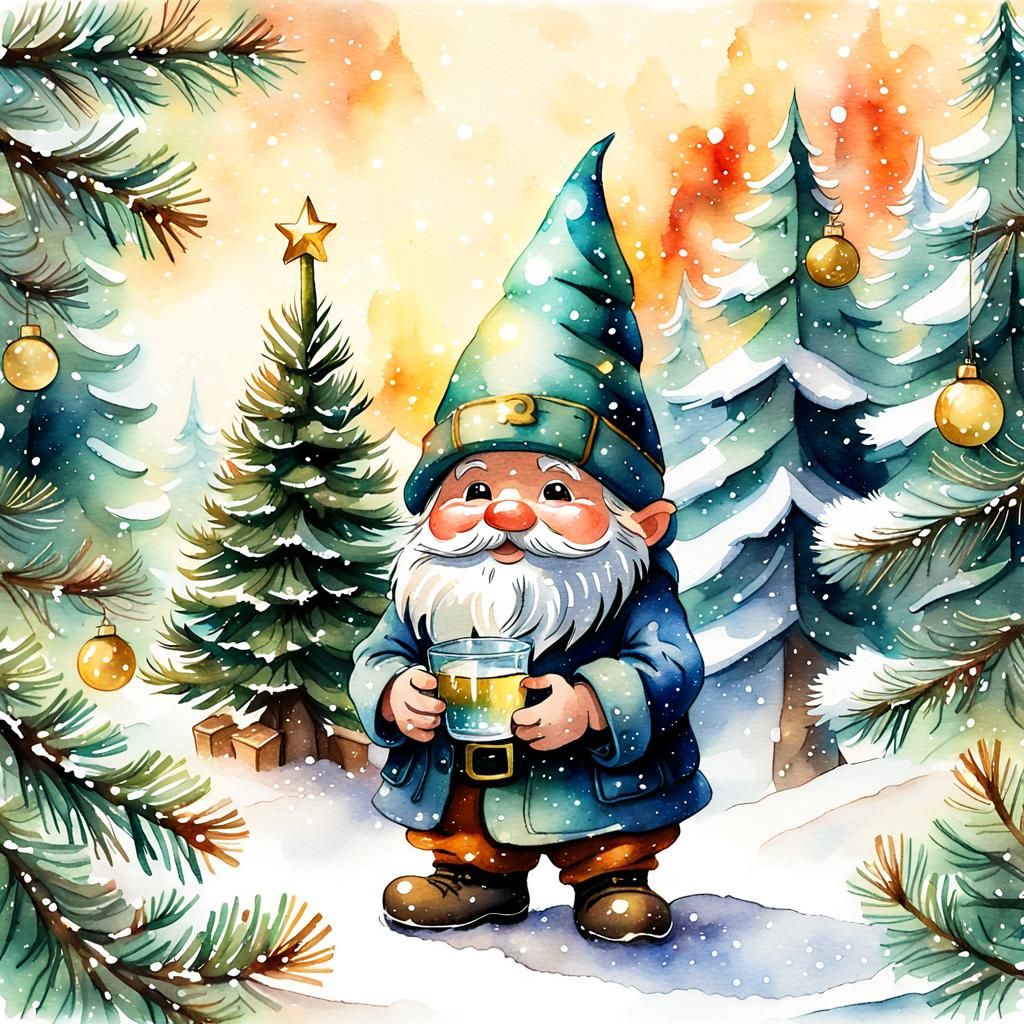 Whimsical Christmas Gnome Ornament in Watercolor Style
