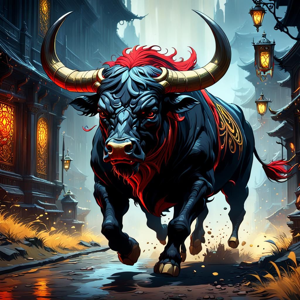 Wild Bull Unleashed: A Dark Fantasy Art Piece