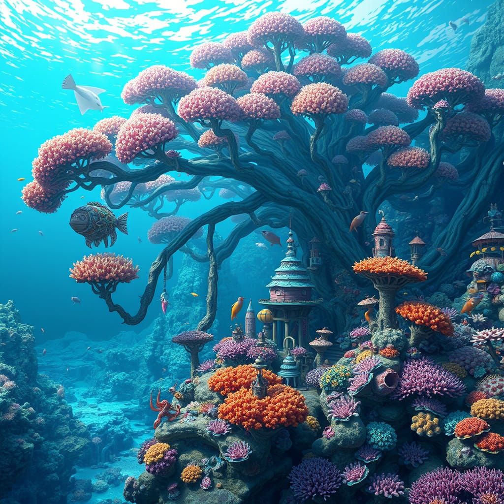 Lively Coral Reef City Built Around Ancient Tree