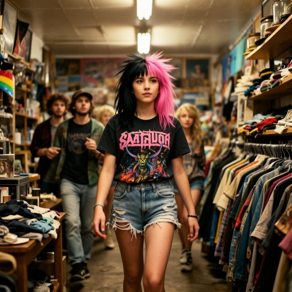 Punk Surfer Girl Explores Colorful Thrift Store