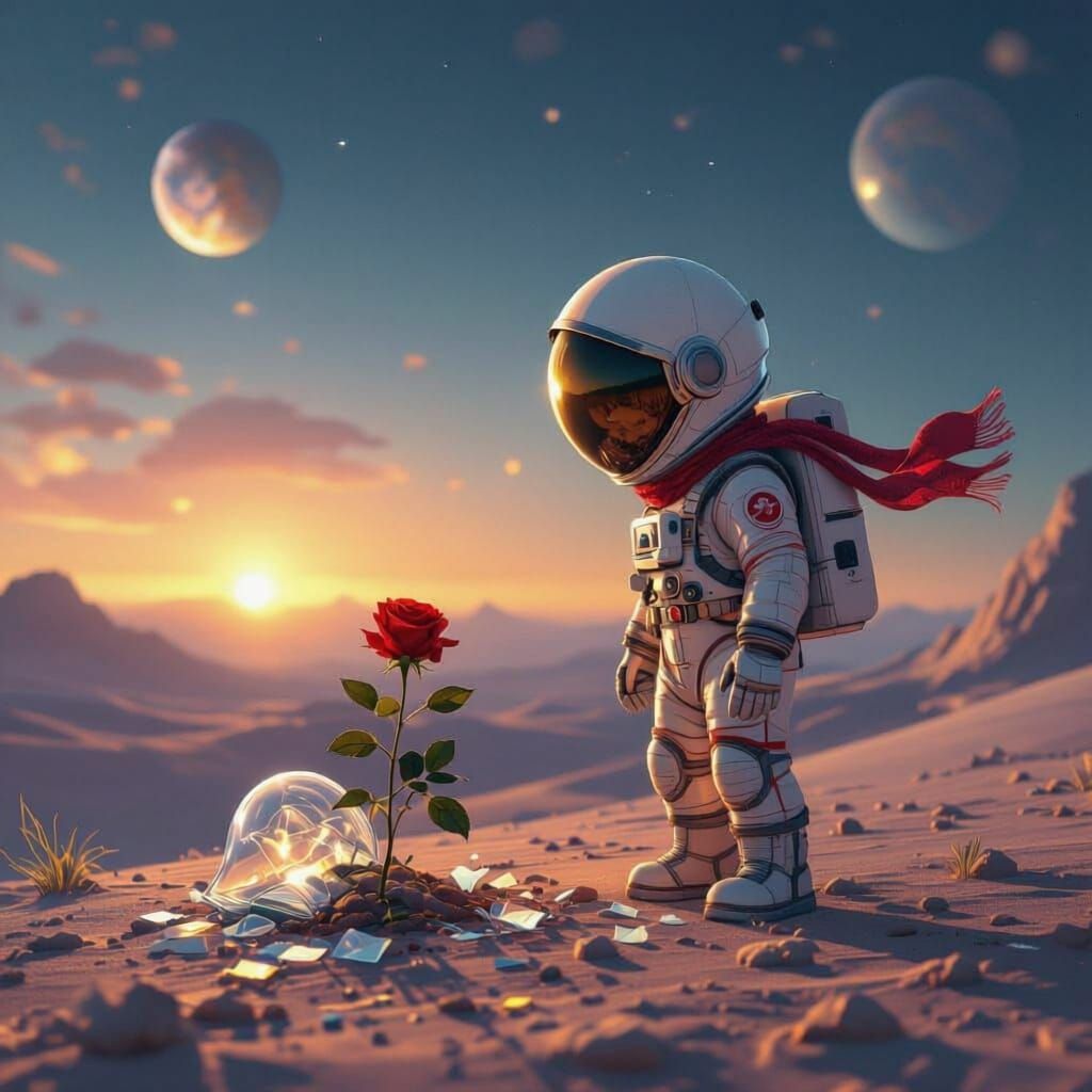 Astronaut Child's Farewell to Rose on Alien Planet